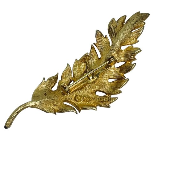Vintage Coro Matte Finish Textured Gold Tone Leaf Brooch Dated 1961 (6088) - Picture 6 of 7